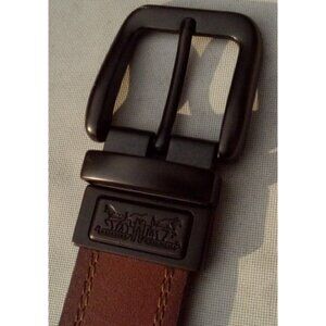 Levi's Mens Reversible Belt Contrast Stitch Brown Black Buckle Horse Logo 1.4" W